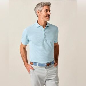 johnnie-O Newton Performance Striped Polo in Maliblu/Lake